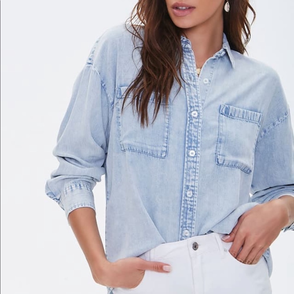 Light denim button up shirt